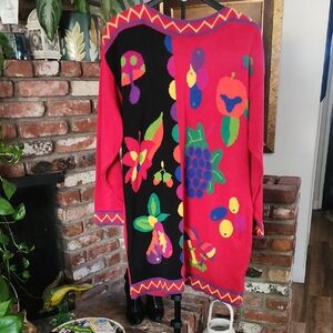 No 1 Collection Vintage Intarsia Knit Sweater Dress Colorful Art Print